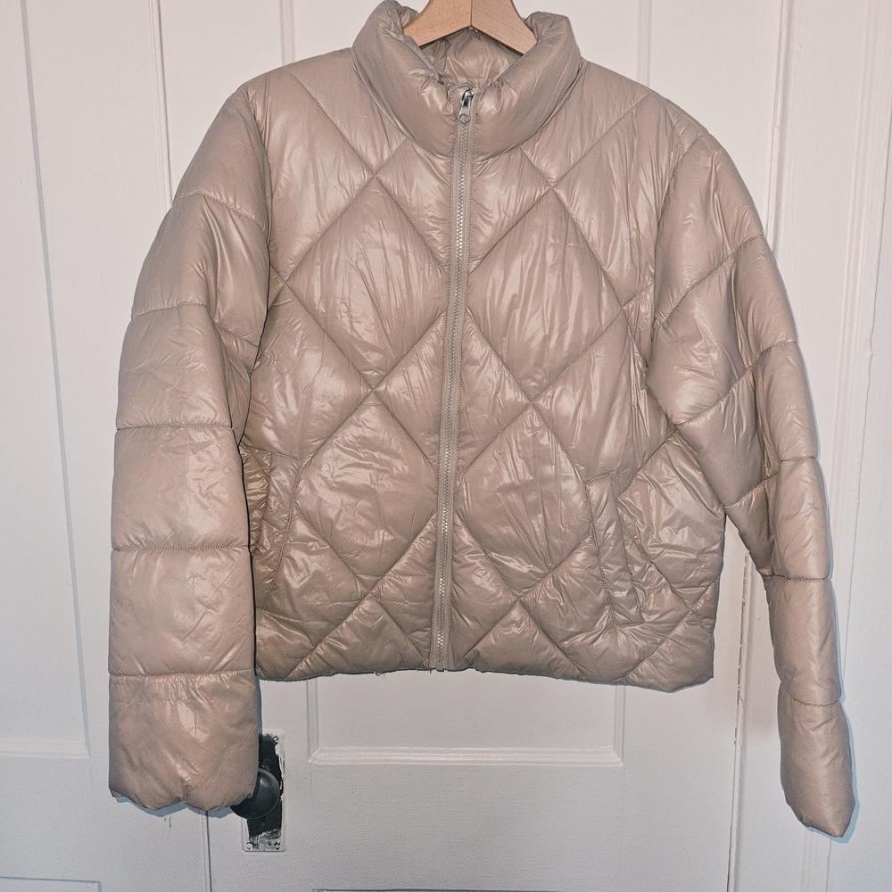 Women's Quilted Puffer Coat/Jacket-Neutral Tan